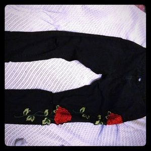Floral Rose Embroidered Black Denim Skinny Jeans